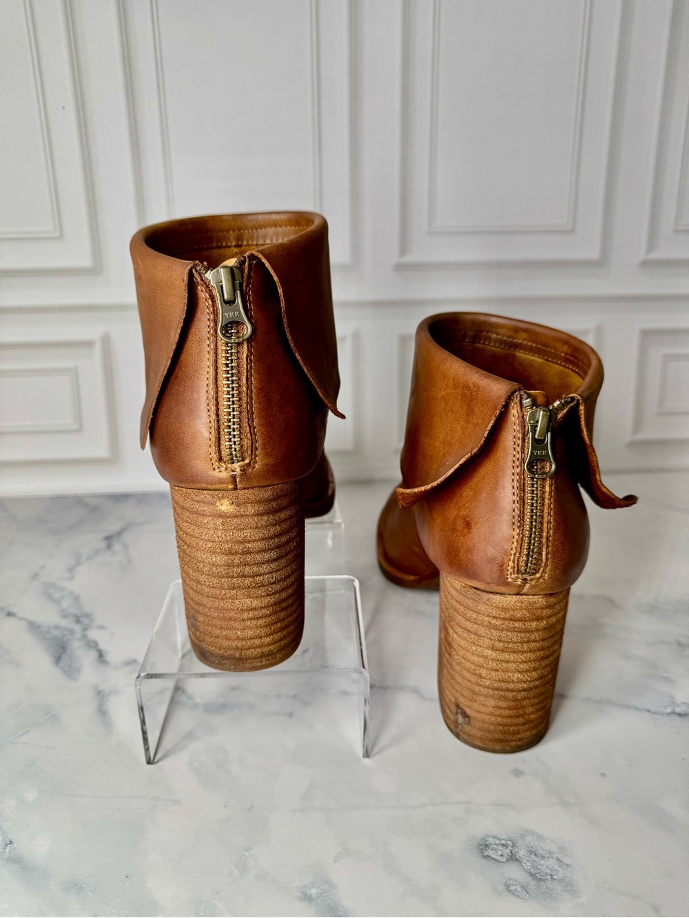 Kork-Ease Seri Leather Booties Brown Cognac Block Heel 9.5 Fall Favorite! - Picture 9 of 12